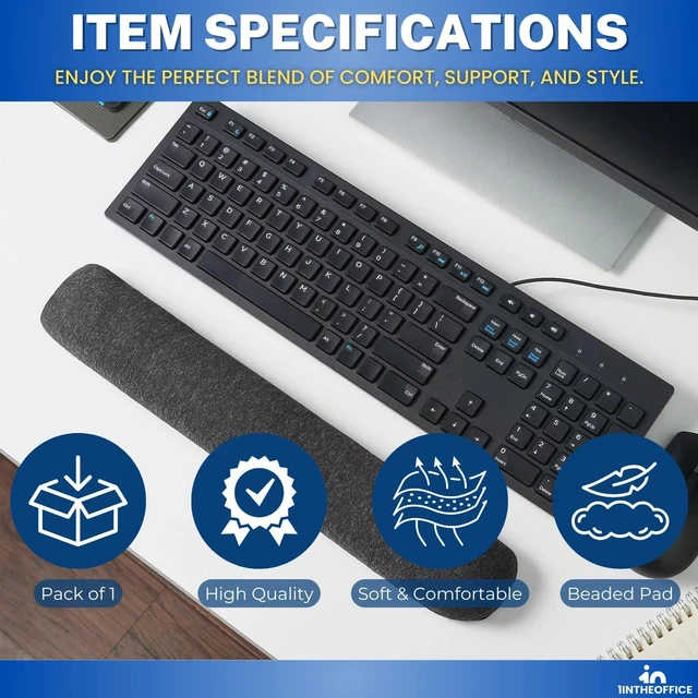 Alt view image 6 of 7 - Beaded Keyboard Wrist Rest Pad, Black/Gray