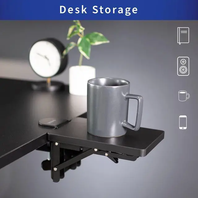 Alt view image 2 of 7 - inch (11 Including Clamps) Desk Extender, Wrist Support, Armrest Tray, Table Mount for Sit Stand Desks, Black, DESK-EXT09