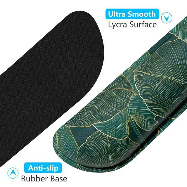 Alt view image 4 of 7 - Enlarge Keyboard Wrist Rest, Memory Foam Wrist Cushion for Desk Mats Support, Cute Pain Relief Keyboard Mouse Pad Rests Set with Non-Slip Base for Gaming Laptop Office Computer, Green Leaf