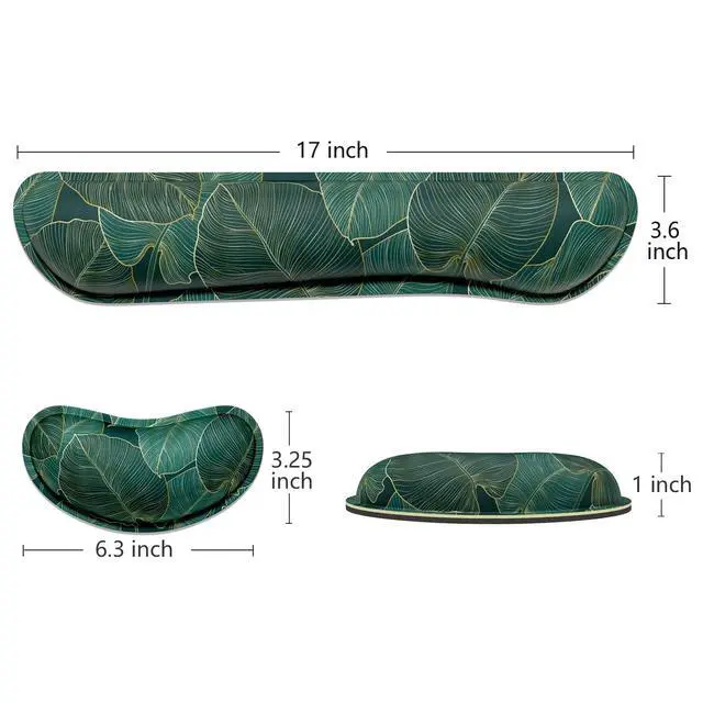 Alt view image 6 of 7 - Enlarge Keyboard Wrist Rest, Memory Foam Wrist Cushion for Desk Mats Support, Cute Pain Relief Keyboard Mouse Pad Rests Set with Non-Slip Base for Gaming Laptop Office Computer, Green Leaf