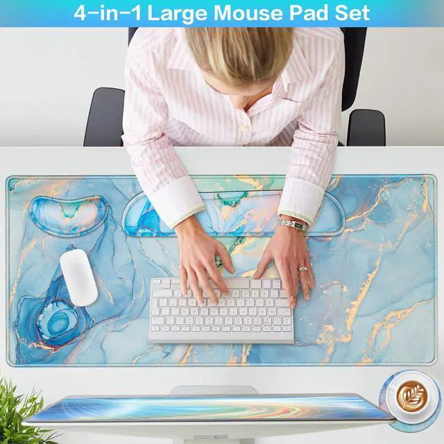 Alt view image 2 of 7 - 4 in1 Desk Mat Blue, Large Gaming Mouse Pad with Wrist Rest,