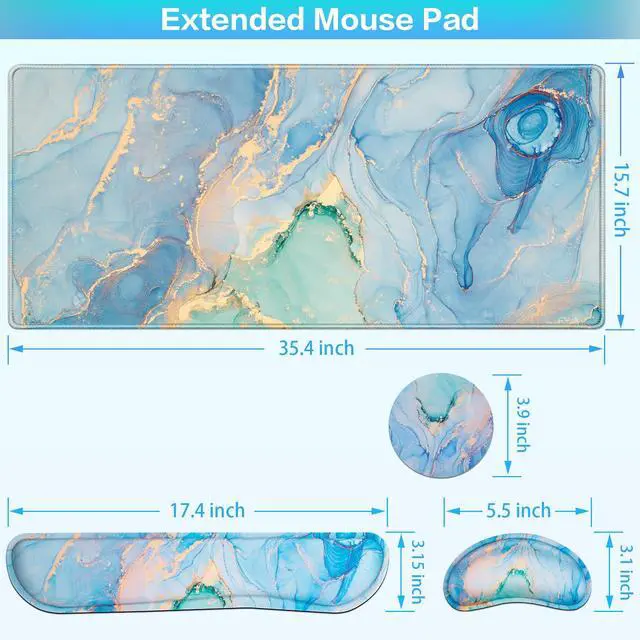 Alt view image 6 of 7 - 4 in1 Desk Mat Blue, Large Gaming Mouse Pad with Wrist Rest,