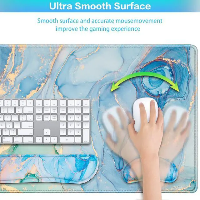 Alt view image 4 of 7 - 4 in1 Desk Mat Blue, Large Gaming Mouse Pad with Wrist Rest,