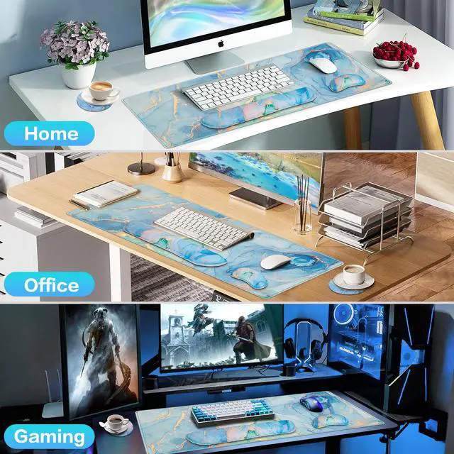 Alt view image 7 of 7 - 4 in1 Desk Mat Blue, Large Gaming Mouse Pad with Wrist Rest,
