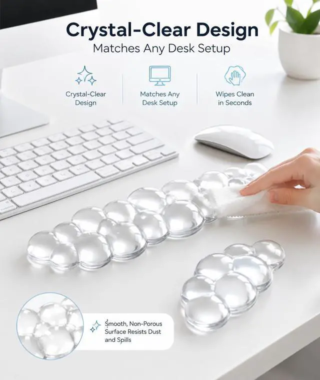 Alt view image 6 of 7 - Ergonomic Gel Keyboard Wrist Rest Set, Soft Gel Palm Rest for Keyboard and Mouse, Clear Wrist Support Pad for Typing and Gaming Pain Relief, Non-Slip Base for Computer Laptop (Cloud)
