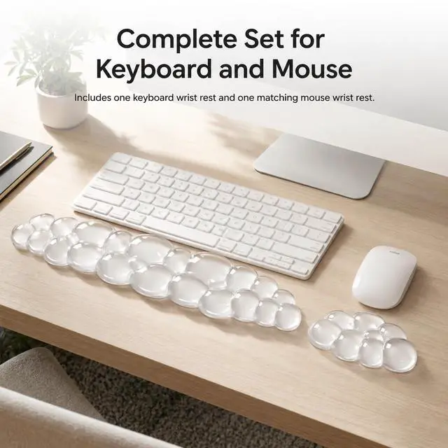 Alt view image 7 of 7 - Ergonomic Gel Keyboard Wrist Rest Set, Soft Gel Palm Rest for Keyboard and Mouse, Clear Wrist Support Pad for Typing and Gaming Pain Relief, Non-Slip Base for Computer Laptop (Cloud)