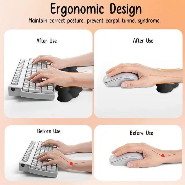 Alt view image 2 of 7 - Keyboard Wrist Rest Mouse Wrist Support Set, Cloud Keybroad Wrist Rest Pad with Non-Slip PU Base, Memory Foam Wrist Rest for Pain Relief Computer Laptop Gaming Home Office, Black
