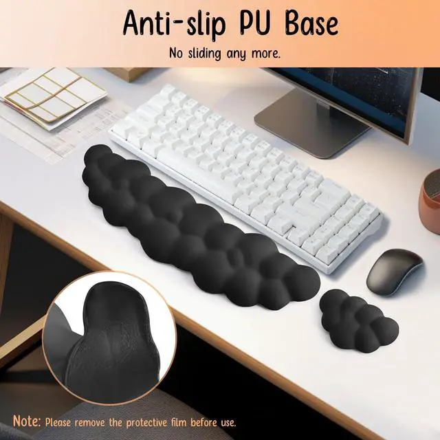 Alt view image 4 of 7 - Keyboard Wrist Rest Mouse Wrist Support Set, Cloud Keybroad Wrist Rest Pad with Non-Slip PU Base, Memory Foam Wrist Rest for Pain Relief Computer Laptop Gaming Home Office, Black