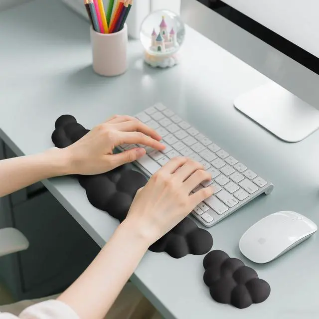 Alt view image 5 of 7 - Keyboard Wrist Rest Mouse Wrist Support Set, Cloud Keybroad Wrist Rest Pad with Non-Slip PU Base, Memory Foam Wrist Rest for Pain Relief Computer Laptop Gaming Home Office, Black