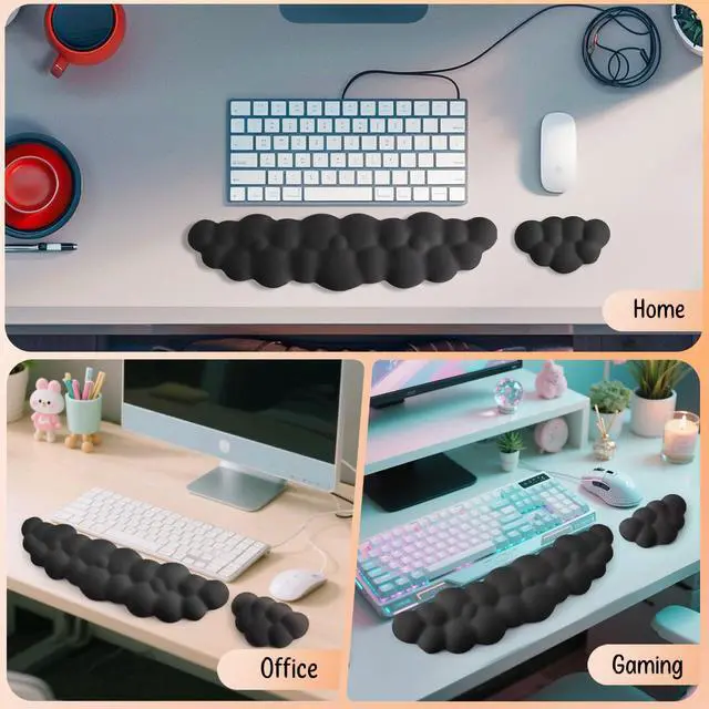 Alt view image 7 of 7 - Keyboard Wrist Rest Mouse Wrist Support Set, Cloud Keybroad Wrist Rest Pad with Non-Slip PU Base, Memory Foam Wrist Rest for Pain Relief Computer Laptop Gaming Home Office, Black