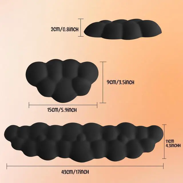 Alt view image 6 of 7 - Keyboard Wrist Rest Mouse Wrist Support Set, Cloud Keybroad Wrist Rest Pad with Non-Slip PU Base, Memory Foam Wrist Rest for Pain Relief Computer Laptop Gaming Home Office, Black