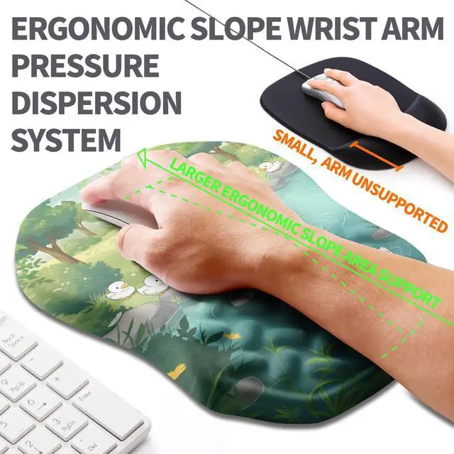 Alt view image 2 of 6 - Ergonomic Slope Mouse Pad Wrist Support, Wrist Rest Mousepad for Carpal Tunnel Pain Relief with Massage Bulge and Slow Rebound Memory Foam (12x8 inch, Cute Ducks)