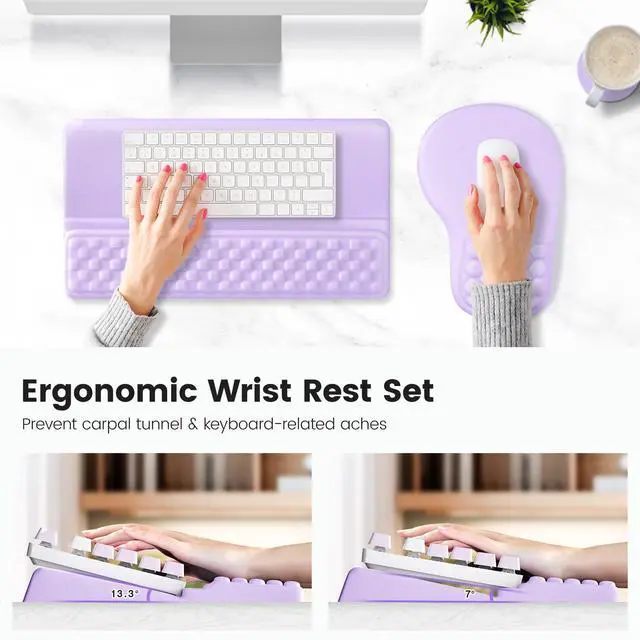 Alt view image 2 of 6 - Ergonomic Mouse Pad and Keyboard Stand Wrist Rest Set, Memory Foam Comfort, Pain Relief for Typing, Office Desk Accessories, Purple