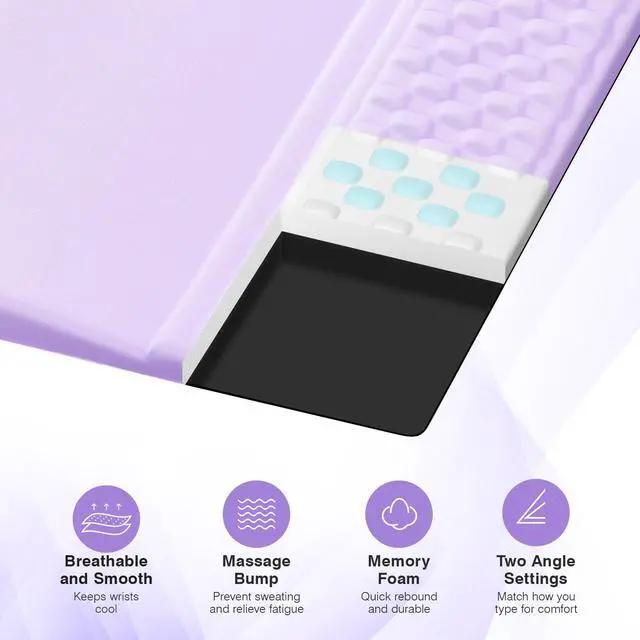 Alt view image 4 of 6 - Ergonomic Mouse Pad and Keyboard Stand Wrist Rest Set, Memory Foam Comfort, Pain Relief for Typing, Office Desk Accessories, Purple