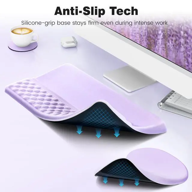 Alt view image 5 of 6 - Ergonomic Mouse Pad and Keyboard Stand Wrist Rest Set, Memory Foam Comfort, Pain Relief for Typing, Office Desk Accessories, Purple