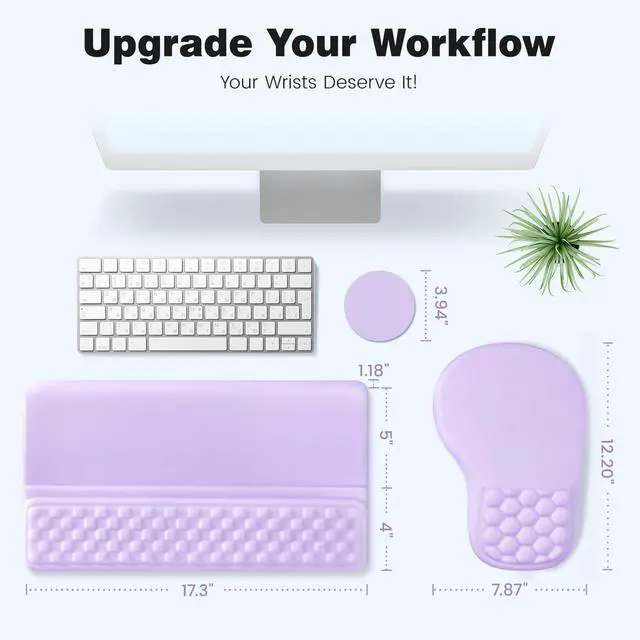 Alt view image 6 of 6 - Ergonomic Mouse Pad and Keyboard Stand Wrist Rest Set, Memory Foam Comfort, Pain Relief for Typing, Office Desk Accessories, Purple