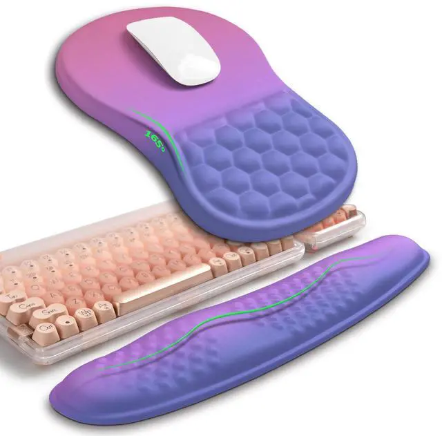 Main image of Combination, Wave Keyboard Wrist Rest and Ergonomic Curvature Mouse Pad Wrist Support for Relieve Wrist Pain, Filled with Soft Cushion Memory Foam, Gradient Blue Purple