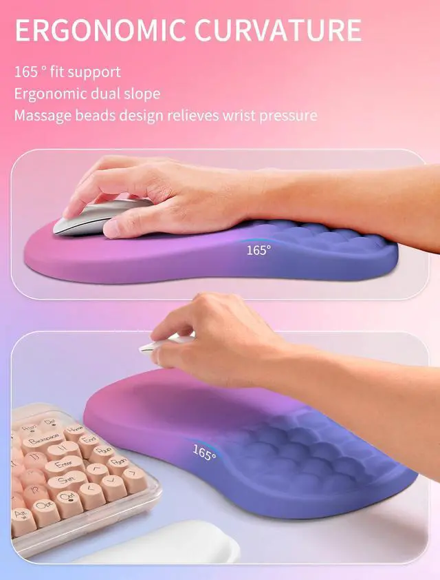 Alt view image 3 of 6 - Combination, Wave Keyboard Wrist Rest and Ergonomic Curvature Mouse Pad Wrist Support for Relieve Wrist Pain, Filled with Soft Cushion Memory Foam, Gradient Blue Purple
