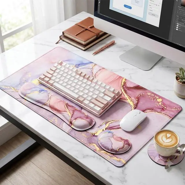 Alt view image 2 of 7 - Large Mouse Pad with Wrist Rest, 4-in-1 Wrist Rest for Keyboard and Mouse