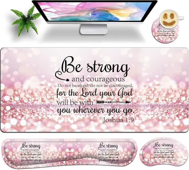 Main image of Large Gaming Mouse Pad Set 35.4 x 15.7 with Keyboard Wrist Rest, Wrist Support, and Coaster Memory Foam Smooth Desk Pad Mousepad for Home Office School - Quote Bible