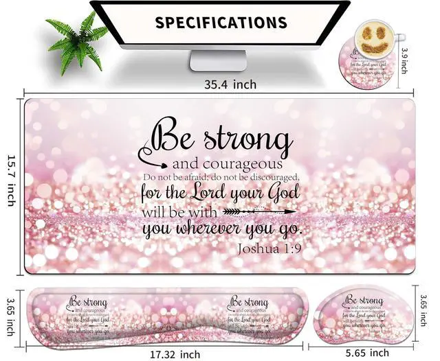 Alt view image 5 of 7 - Large Gaming Mouse Pad Set 35.4 x 15.7 with Keyboard Wrist Rest, Wrist Support, and Coaster Memory Foam Smooth Desk Pad Mousepad for Home Office School - Quote Bible