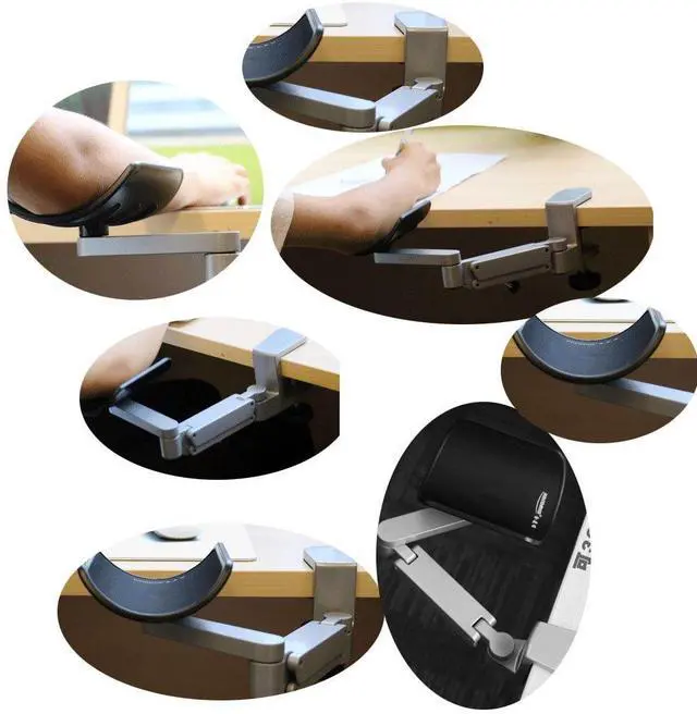 Alt view image 7 of 7 - Ergonomic Arm Rest for Desk Rotating Computer Arm Support Clamp On Office Elbow Rest Arm Support Shelf Hand Rest 360 Degrees Rotatable Desk Tray