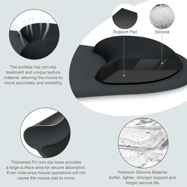 Alt view image 2 of 7 - Wrist Rest Support for Mouse Pad&Keyboard Set, Slate Gray