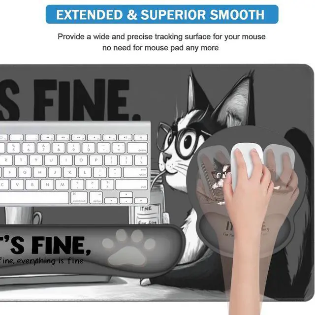 Alt view image 4 of 7 - Funny Cat XXL Mouse Pad Set, Keyboard Wrist Rest Support, 35.4x15.7 in