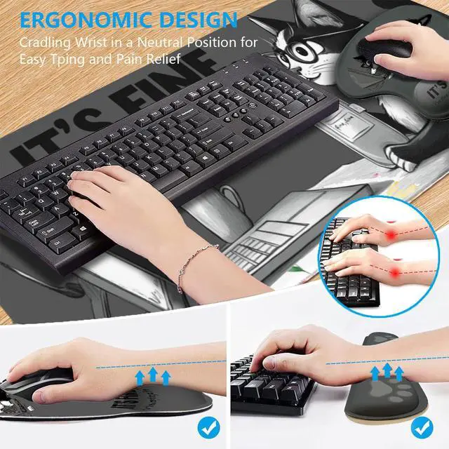 Alt view image 7 of 7 - Funny Cat XXL Mouse Pad Set, Keyboard Wrist Rest Support, 35.4x15.7 in