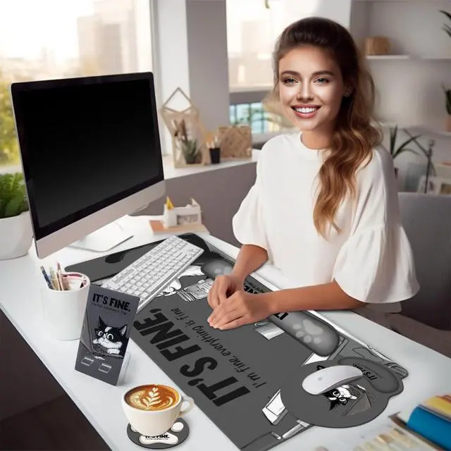 Alt view image 3 of 7 - Funny Cat XXL Mouse Pad Set, Keyboard Wrist Rest Support, 35.4x15.7 in