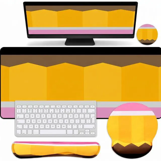 Main image of Pencil Teacher Desk Mat Mouse Pad Set Include Large Desk Mat Pad with Wrist Rest Mouse Support, Keyboard Wrist Rest Coaster Back to School Classroom Teacher Appreciation Gift