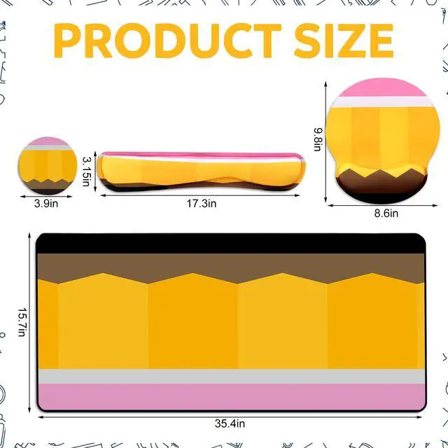 Alt view image 3 of 7 - Pencil Teacher Desk Mat Mouse Pad Set Include Large Desk Mat Pad with Wrist Rest Mouse Support, Keyboard Wrist Rest Coaster Back to School Classroom Teacher Appreciation Gift