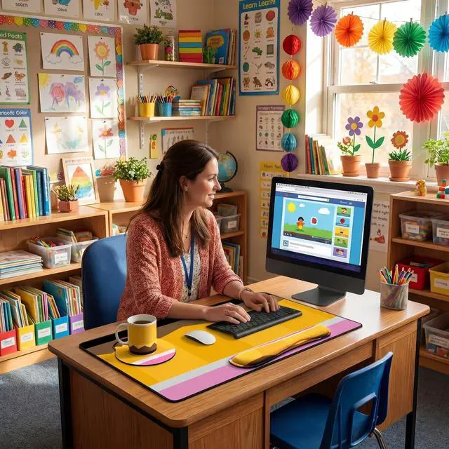 Alt view image 5 of 7 - Pencil Teacher Desk Mat Mouse Pad Set Include Large Desk Mat Pad with Wrist Rest Mouse Support, Keyboard Wrist Rest Coaster Back to School Classroom Teacher Appreciation Gift