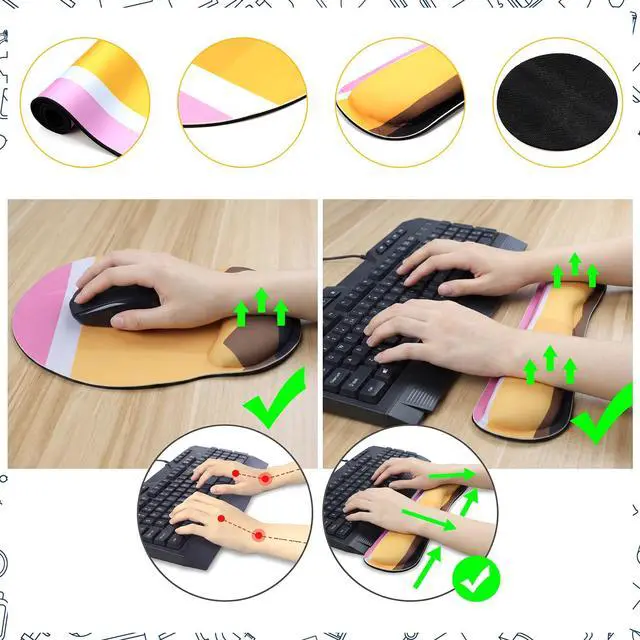Alt view image 6 of 7 - Pencil Teacher Desk Mat Mouse Pad Set Include Large Desk Mat Pad with Wrist Rest Mouse Support, Keyboard Wrist Rest Coaster Back to School Classroom Teacher Appreciation Gift
