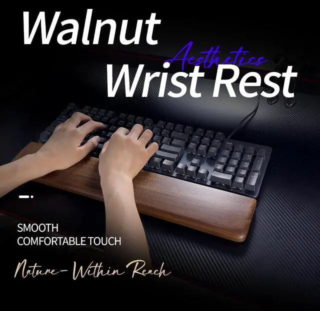 Alt view image 2 of 6 - Wooden Wrist Rest, Walnut Wood Keyboard Wrist Rest, Ergonomic Palm Rest, Anti-Slip, Keyboard Accessory for Computer, Laptop, Home & Office (Black Walnut, 17.2" L x 3.15" W x 0.78" H)