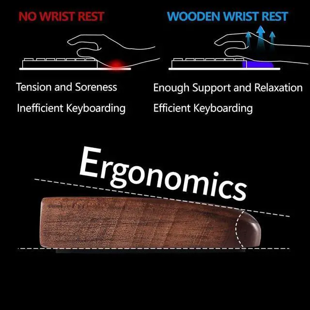 Alt view image 3 of 6 - Wooden Wrist Rest, Walnut Wood Keyboard Wrist Rest, Ergonomic Palm Rest, Anti-Slip, Keyboard Accessory for Computer, Laptop, Home & Office (Black Walnut, 17.2" L x 3.15" W x 0.78" H)