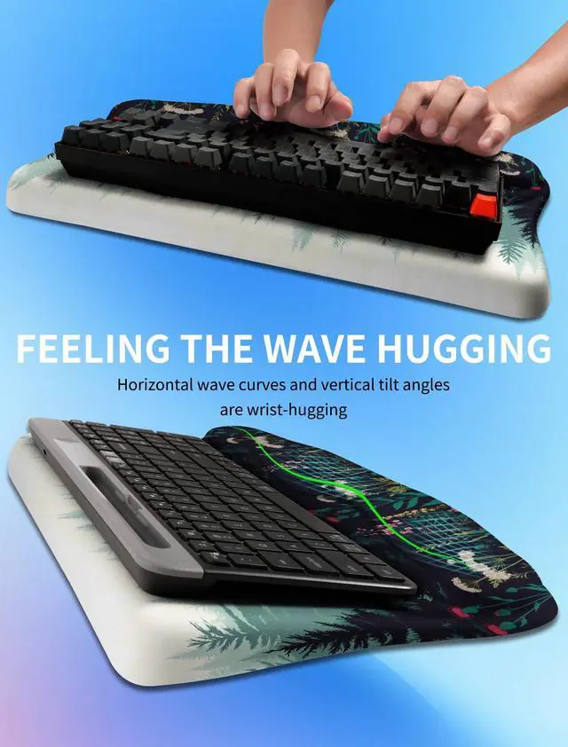 Alt view image 3 of 5 - Ergonomic Wave Wrist Rest with Keyboard Stand, Cushioned Palm Rest, Comfortable Integrated Memory Foam for Natural Typing and Relieve Wrist Pain, Flower Sea Forest