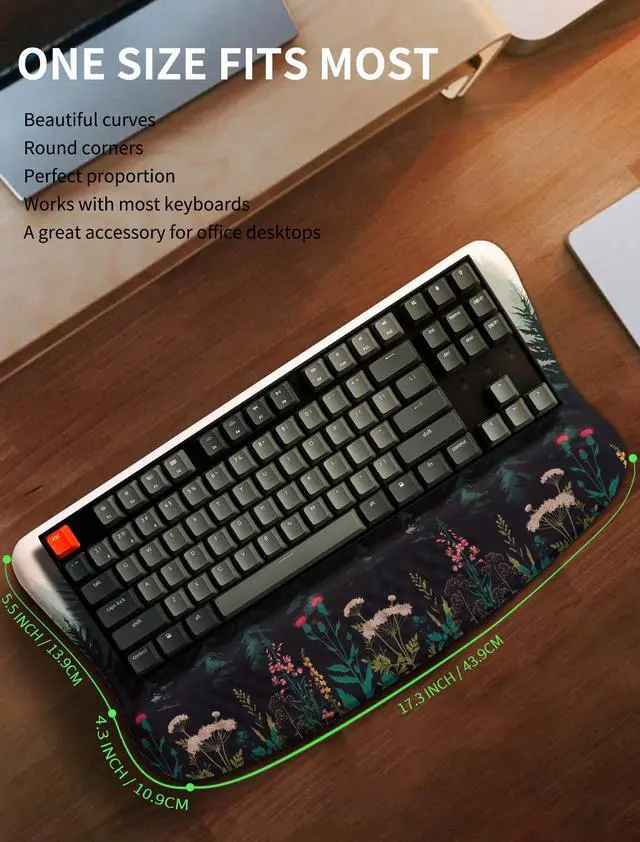Alt view image 5 of 5 - Ergonomic Wave Wrist Rest with Keyboard Stand, Cushioned Palm Rest, Comfortable Integrated Memory Foam for Natural Typing and Relieve Wrist Pain, Flower Sea Forest