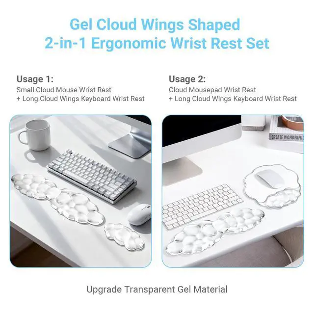Alt view image 2 of 7 - Gel Cloud Keyboard Wrist Rest, Cloud Wings Wrist Rest, White