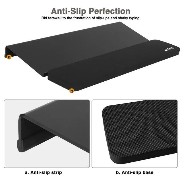 Alt view image 4 of 5 - Acrylic Tilted Keyboard Riser Stand and Holder with Wrist Arm Rest Support Pad for Computer Desk Desktop, 16.9" Wide Black