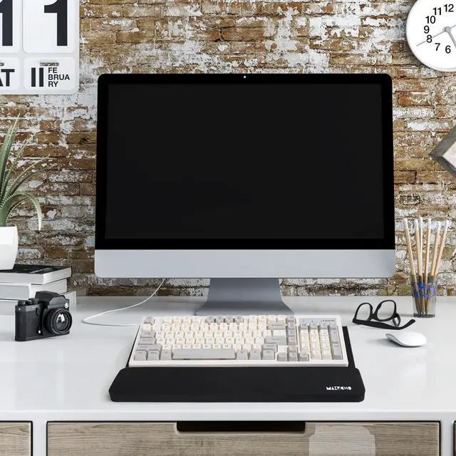 Alt view image 5 of 5 - Acrylic Tilted Keyboard Riser Stand and Holder with Wrist Arm Rest Support Pad for Computer Desk Desktop, 16.9" Wide Black