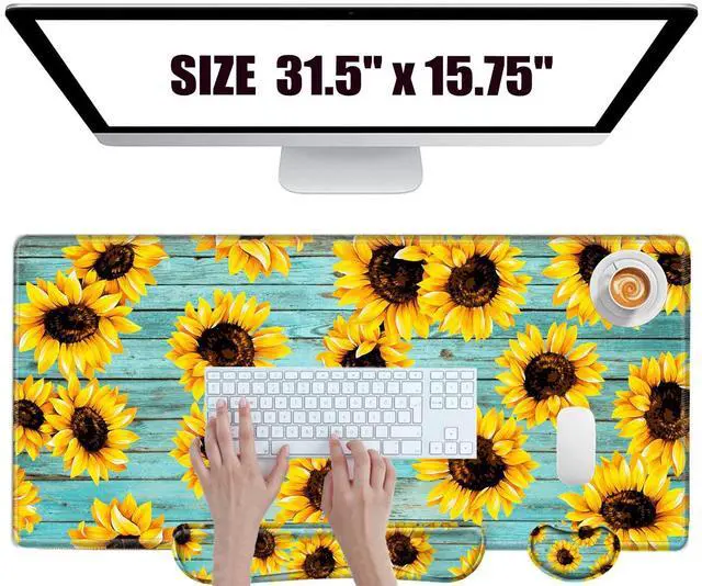 Main image of Gaming Mouse Pad Sunflower Desk Mat Large Mousepad and Keyborad Wrist Support Computer Mat for Wrist Rest XXL Desk Pad 3 in 1 Mouse Mat Non-Slip Rubber Base