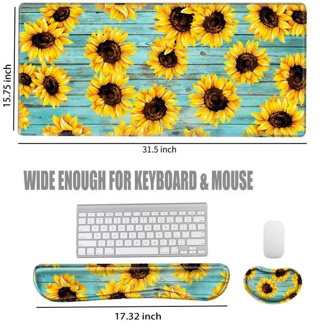 Alt view image 2 of 6 - Gaming Mouse Pad Sunflower Desk Mat Large Mousepad and Keyborad Wrist Support Computer Mat for Wrist Rest XXL Desk Pad 3 in 1 Mouse Mat Non-Slip Rubber Base
