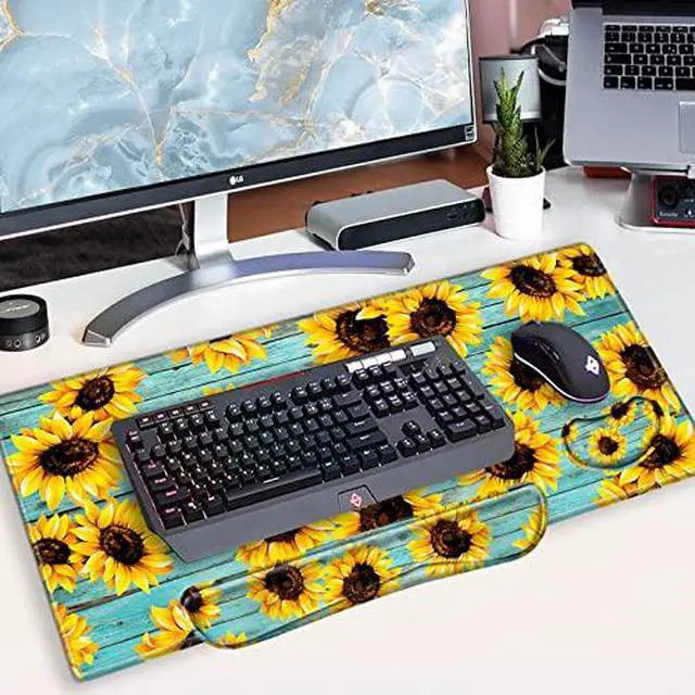 Alt view image 3 of 6 - Gaming Mouse Pad Sunflower Desk Mat Large Mousepad and Keyborad Wrist Support Computer Mat for Wrist Rest XXL Desk Pad 3 in 1 Mouse Mat Non-Slip Rubber Base