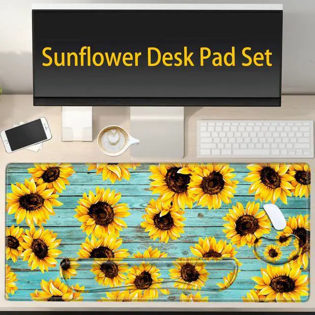 Alt view image 6 of 6 - Gaming Mouse Pad Sunflower Desk Mat Large Mousepad and Keyborad Wrist Support Computer Mat for Wrist Rest XXL Desk Pad 3 in 1 Mouse Mat Non-Slip Rubber Base