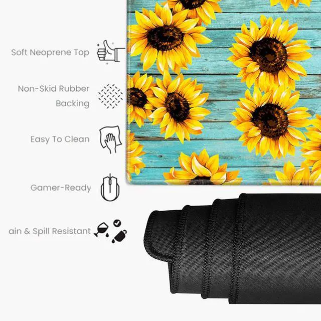 Alt view image 5 of 6 - Gaming Mouse Pad Sunflower Desk Mat Large Mousepad and Keyborad Wrist Support Computer Mat for Wrist Rest XXL Desk Pad 3 in 1 Mouse Mat Non-Slip Rubber Base