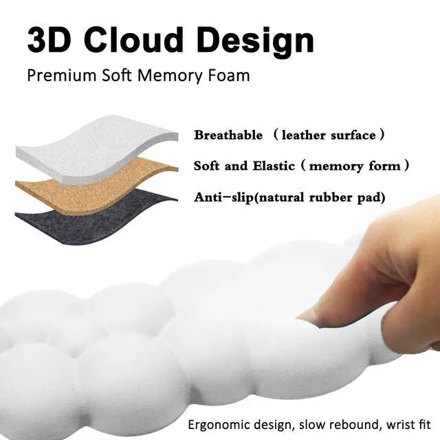 Alt view image 3 of 6 - Cloud Keyboard and Mouse Wrist Rest Pad for Computer Arm Pain Relief- Ergonomic Wrist Support Mousepad with Non-Slip PU Base for Office, Gaming, and Home Use Anti-Fatigue(White)