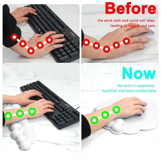 Alt view image 4 of 6 - Cloud Keyboard and Mouse Wrist Rest Pad for Computer Arm Pain Relief- Ergonomic Wrist Support Mousepad with Non-Slip PU Base for Office, Gaming, and Home Use Anti-Fatigue(White)