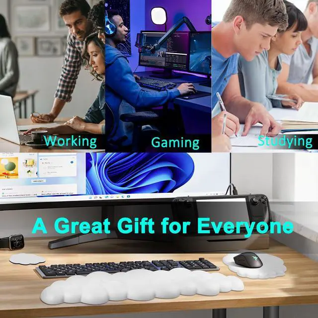 Alt view image 5 of 6 - Cloud Keyboard and Mouse Wrist Rest Pad for Computer Arm Pain Relief- Ergonomic Wrist Support Mousepad with Non-Slip PU Base for Office, Gaming, and Home Use Anti-Fatigue(White)