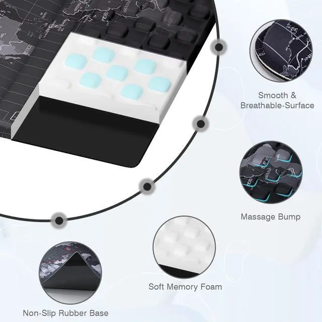 Alt view image 5 of 6 - Ergonomic Mouse Pad and Keyboard Stand Wrist Rest Pad Set with Large Mousepad, Memory Foam Comfort, Premium Office Desk Accessories for Pain Relief and Efficiency, Black Map